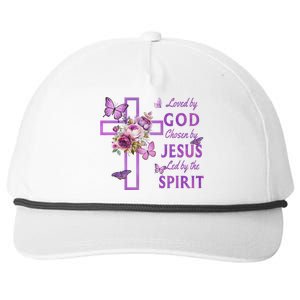 Loved By God Chosen By Jesus Purple Cross And Butterflies Snapback Five-Panel Rope Hat