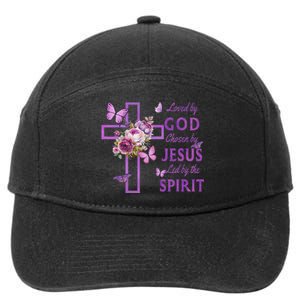 Loved By God Chosen By Jesus Purple Cross And Butterflies 7-Panel Snapback Hat