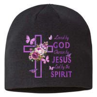 Loved By God Chosen By Jesus Purple Cross And Butterflies Sustainable Beanie