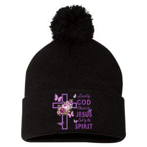 Loved By God Chosen By Jesus Purple Cross And Butterflies Pom Pom 12in Knit Beanie