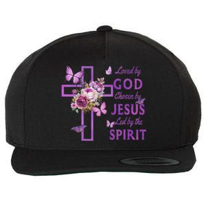 Loved By God Chosen By Jesus Purple Cross And Butterflies Wool Snapback Cap