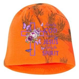 Loved By God Chosen By Jesus Purple Cross And Butterflies Kati - Camo Knit Beanie