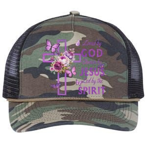 Loved By God Chosen By Jesus Purple Cross And Butterflies Retro Rope Trucker Hat Cap