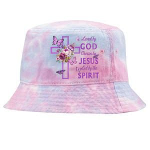 Loved By God Chosen By Jesus Purple Cross And Butterflies Tie-Dyed Bucket Hat