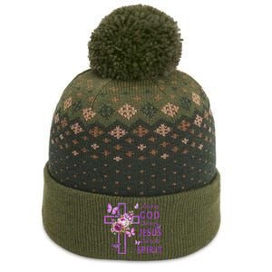 Loved By God Chosen By Jesus Purple Cross And Butterflies The Baniff Cuffed Pom Beanie