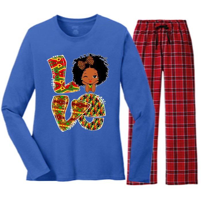 Love Black History Month Juneteenth African American Pride Funny Gift Women's Long Sleeve Flannel Pajama Set 