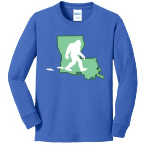 Louisiana Bigfoot Hunter State Gift Kids Long Sleeve Shirt