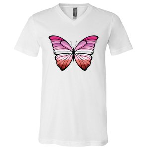 Lesbian Butterfly Hypolimnas Lesbian Pride Flag V-Neck T-Shirt