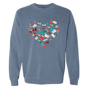 Library Books Heart Bookworm Valentines Day Reading Gift Garment-Dyed Sweatshirt