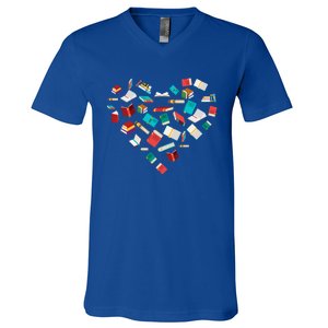 Library Books Heart Bookworm Valentines Day Reading Gift V-Neck T-Shirt