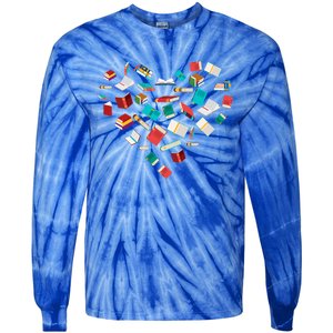 Library Books Heart Bookworm Valentines Day Reading Gift Tie-Dye Long Sleeve Shirt