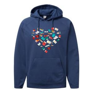 Library Books Heart Bookworm Valentines Day Reading Gift Performance Fleece Hoodie