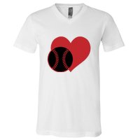 Love Baseball Heart Gift For Fan Baseball Sport Team V-Neck T-Shirt