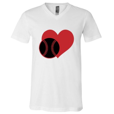 Love Baseball Heart Gift For Fan Baseball Sport Team V-Neck T-Shirt