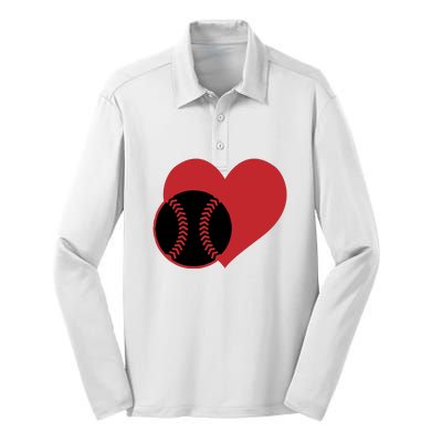 Love Baseball Heart Gift For Fan Baseball Sport Team Silk Touch Performance Long Sleeve Polo