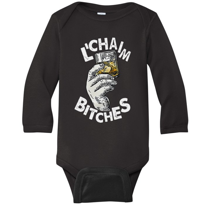 LChaim Bitches Hanukkah Baby Long Sleeve Bodysuit