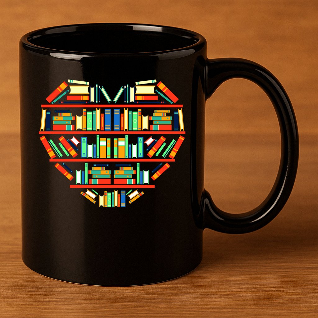 Love Books Heart 11oz C Handle Ceramic Mug