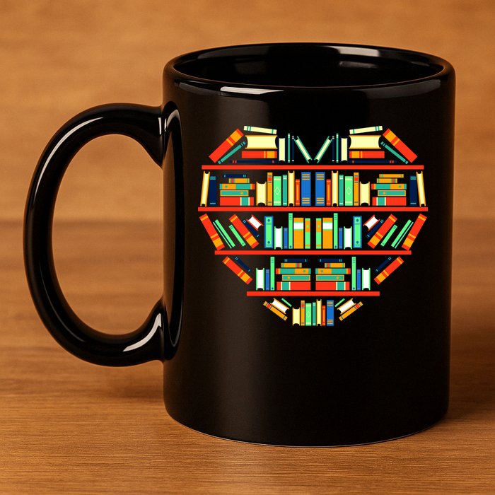 Love Books Heart 11oz C Handle Ceramic Mug