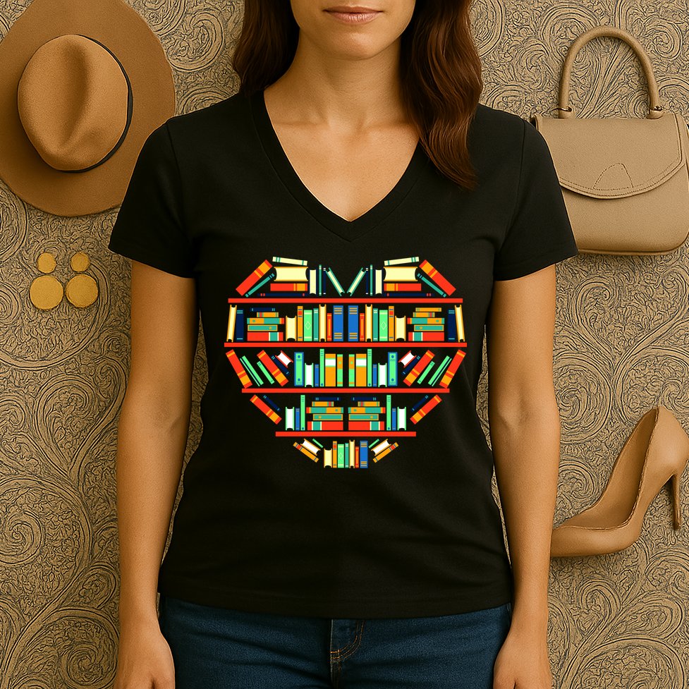 Love Books Heart Women's V-Neck T-Shirt