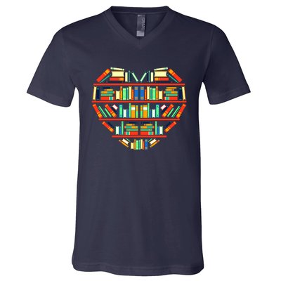 Love Books Heart V-Neck T-Shirt