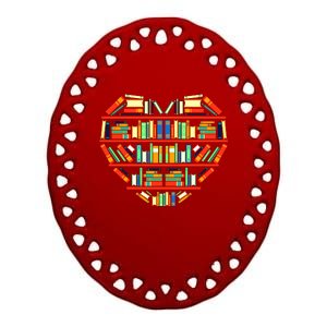 Love Books Heart Ceramic Oval Ornament