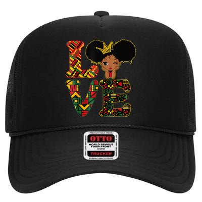 LOVE Black History Month Strong African High Crown Mesh Back Trucker Hat