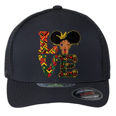 LOVE Black History Month Strong African Flexfit Unipanel Trucker Cap