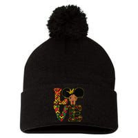 LOVE Black History Month Strong African Pom Pom 12in Knit Beanie