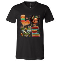 LOVE Black History Month Strong African V-Neck T-Shirt