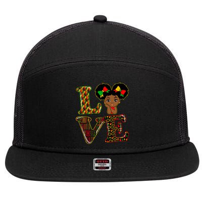 Love Black History Month Strong African Blm Juneteenth Gift 7 Panel Mesh Trucker Snapback Hat