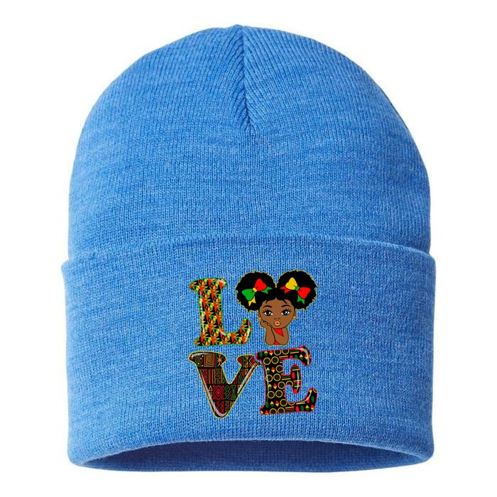 Love Black History Month Strong African Blm Juneteenth Gift Sustainable Knit Beanie