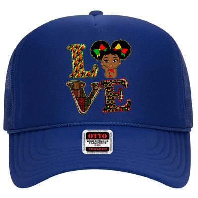 Love Black History Month Strong African Blm Juneteenth Gift High Crown Mesh Back Trucker Hat