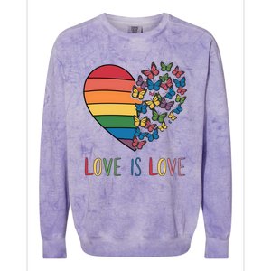 Lgbt Butterfly Heart Rainbow Love Is Love Lesbian Pride Gift Colorblast Crewneck Sweatshirt