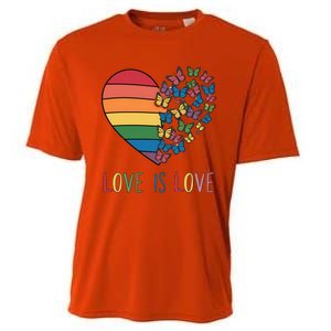 Lgbt Butterfly Heart Rainbow Love Is Love Lesbian Pride Gift Cooling Performance Crew T-Shirt