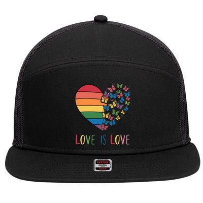 Lgbt Butterfly Heart Rainbow Love Is Love Lesbian Pride Gift 7 Panel Mesh Trucker Snapback Hat