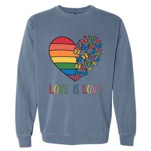 Lgbt Butterfly Heart Rainbow Love Is Love Lesbian Pride Gift Garment-Dyed Sweatshirt