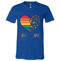 Lgbt Butterfly Heart Rainbow Love Is Love Lesbian Pride Gift V-Neck T-Shirt