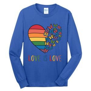 Lgbt Butterfly Heart Rainbow Love Is Love Lesbian Pride Gift Tall Long Sleeve T-Shirt