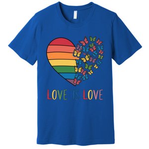 Lgbt Butterfly Heart Rainbow Love Is Love Lesbian Pride Gift Premium T-Shirt