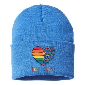 Lgbt Butterfly Heart Rainbow Love Is Love Lesbian Pride Gift Sustainable Knit Beanie