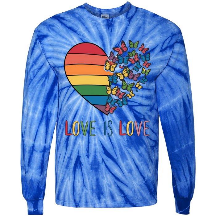 Lgbt Butterfly Heart Rainbow Love Is Love Lesbian Pride Gift Tie-Dye Long Sleeve Shirt