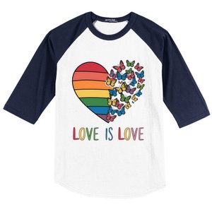 Lgbt Butterfly Heart Rainbow Love Is Love Lesbian Pride Gift Baseball Sleeve Shirt