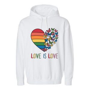 Lgbt Butterfly Heart Rainbow Love Is Love Lesbian Pride Gift Garment-Dyed Fleece Hoodie