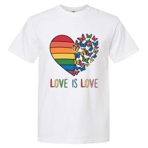 Lgbt Butterfly Heart Rainbow Love Is Love Lesbian Pride Gift Garment-Dyed Heavyweight T-Shirt