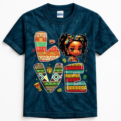 Love Black History Month Strong African Girl Kids Tie-Dye T-Shirt