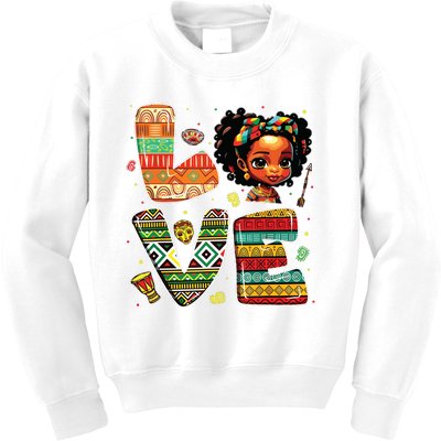 Love Black History Month Strong African Girl Kids Sweatshirt