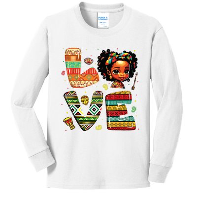 Love Black History Month Strong African Girl Kids Long Sleeve Shirt