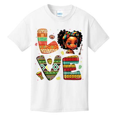 Love Black History Month Strong African Girl Kids T-Shirt