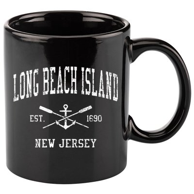Long Beach Island Nj Vintage Crossed Oars & Boat Anchor Spor 11oz C Handle Ceramic Mug