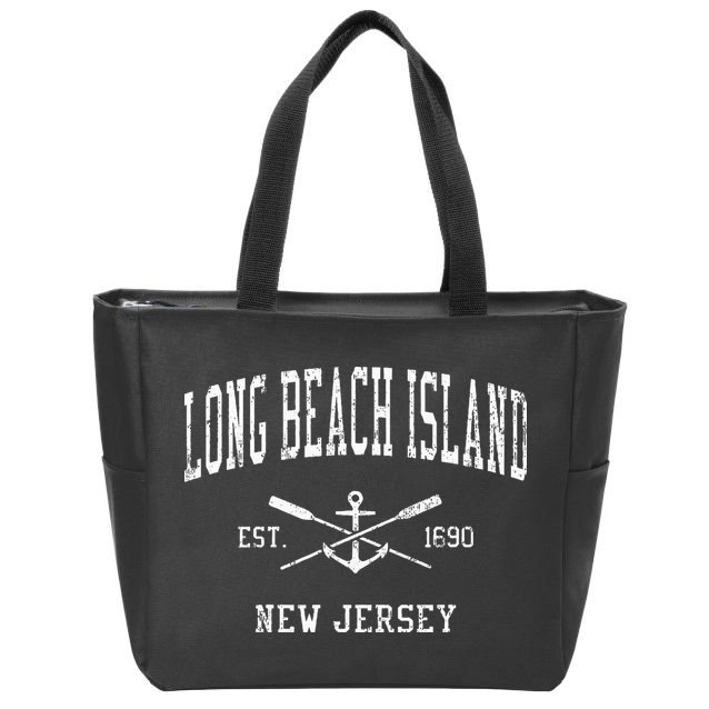 Long Beach Island Nj Vintage Crossed Oars & Boat Anchor Spor Zip Tote Bag